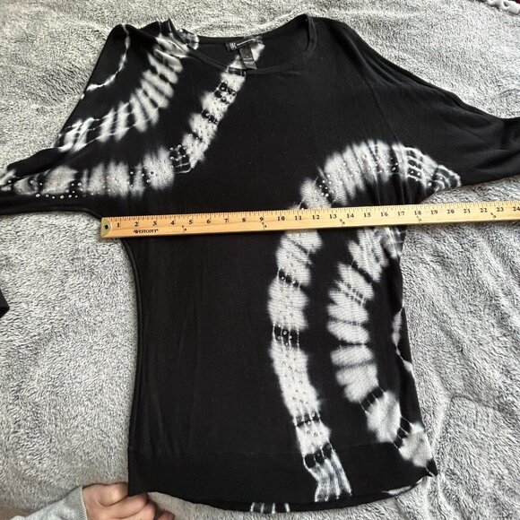 INc Womens Top Small Black White Tie Dye Sequins Retro Rave Geometric Y2K 17112 - Picture 6 of 7